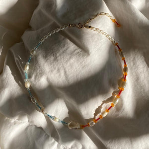 Side eye necklace hand made beaded pearl necklace gold fill