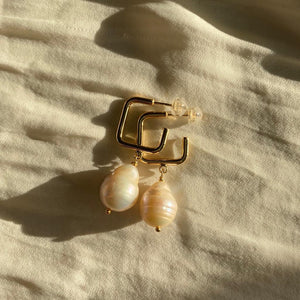 baroque peal earrings gold fill square hoops